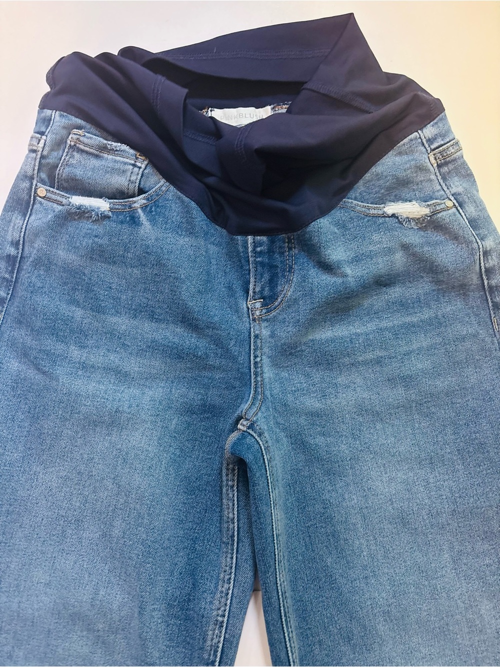 Pinkblush Blue Wide-Leg Maternity Jeans with Navy Knit Waistband - Picture 2 of 4